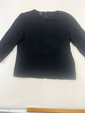 Talbots Women’s Petite Black Solid V-Neck 3/4 Sleeve Zip Blouse picture