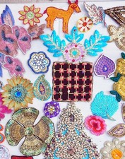ABB Antique Sari Applique Patch Embroidered Sequin Handwork Lot 25 Trim picture