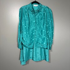 The Wilroy Traveller Vintage Women's 1970's Turquoise Top & Skirt Set - Size 16 picture