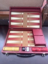 VINTAGE LOWE CRISLOID BAKELITE BACKGAMMON COMPLETE SET RED & BUTTERSCOTCH picture