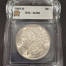 1921-D Morgan Silver Dollar ICG AU58 Denver 90% Silver Final Year $1 picture
