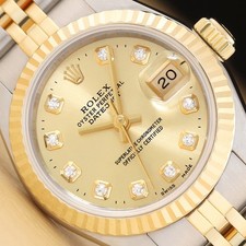 ROLEX LADIES DATEJUST 69173 CHAMPAGNE DIAMOND 2-TONE 18K YELLOW GOLD WATCH picture