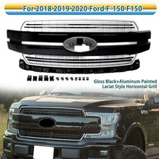 For 2018-2020 Ford F150 F-150 XLT Lariat Style Glossy+Aluminum Horizontal Grille picture
