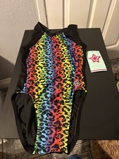 GK Stars New Gymnastics Leotard Black Rainbow Leopard Print Size (AS Junior 3-5) picture