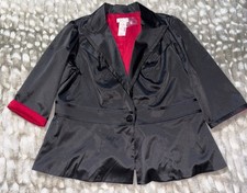 NWT Vintage Maurice’s Sleek Black Satin Blazer Plus Size 2 Single Button Party picture