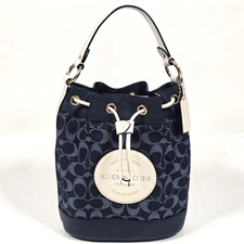 COACH DEMPSEY DRAWSTRING BUCKET BAG SIGNATURE DENIM C4101 NAVY picture