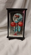 Vintage Japanese Geisha Doll in Kimono with Hats Glass Case From 1970