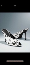 SHUZIA Women's Animal Print Black/ White Distinctive V- Shape Neckline Peep Toe  picture