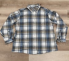 Eddie Bauer Men’s 3XL Relaxed Fit Plaid Flannel Shirt Blue Tan Button Up picture