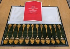 Rare Franklin Mint 1972 Twelve Days of Christmas Vermeil Spoon Set Old W/Case picture