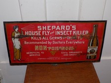 Vintage Shepard’s House Fly and Insect Killer Embossed Tin Sign picture
