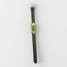 Vintage Eastman Women’s Watch Rectangle Bulion Gold Tone Case Black Leather Band picture