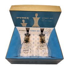 New Pyrex Cruet Set With Easy Serve Stopper 14K Gold Band NIB picture