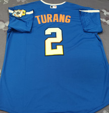 Brice Turang #2 MIL Brewers City Connect Blue Cool Base Sewn Stitched Jersey. picture