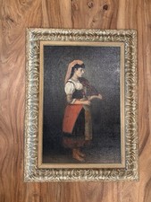 Original Oil on Board Female Violinist Portrait Folk Art Framed 23x17 picture