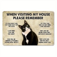 Gift for Cat Lovers Funny Tuxedo Cat Rules Metal Signs Cat Signs Wall Door Decor picture