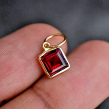 Mozambique Red Garnet Square 18k Solid Gold Charm Pendant Necklace Gold Pendent picture