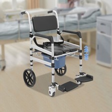 Foldable Shower Rolling Chair Adjustable Seat Folding Bath Wheelchair w/ Wheels picture