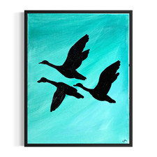 Original Birds 11x14 Acrylic Canvas Art Signed Contemporary Teal Home Decor picture