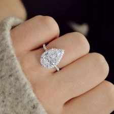 1.75ct gorgeous pear Cut halo Moissanite Engagement ring fine14k white gold over picture