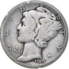 G+ 1919-D Mercury 90% Silver Dime picture