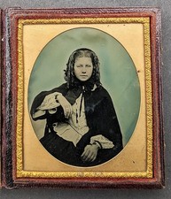 VICTORIAN AMBROTYPE SIXTH PLATE SEATED YOUNG LADY c1870's picture