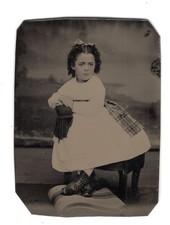 1870s 1880s Young Girl Great Fashion Boots 1/6 Plate Tintype Antique picture