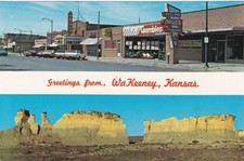 Split View-Downtown View & Niagara Chalk Pyramid-Greetings From WAKEENEY, Kansas picture