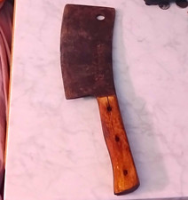 Antique Foster Bros Co Meat Cleaver 8in Straight Blade Wood Handle 2190 picture