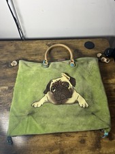 Gabs Firenze Handbag Puppy Shoulder Bag Pug Suede Tote Green Made In Italy picture