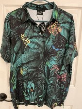Sunday Swagger NWT Black Tropical Floral Print Golf Polo Shirt Men's Size Large picture