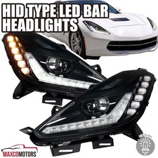 Jet Black Fits 2014-2019 Corvette C7 LED Bar Projector Headlights HID Head Lamps picture
