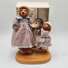 Raikes Bears Lucille and Daphne Wood Face Bears 1991 Box COA Limited Editions picture