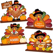 Thanksgiving Decor 4pcs Wooden Turkey Thanksgiving Table Centerpieces picture