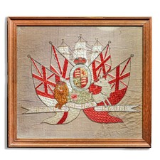 Fascinating England Antique Hand-Embroidered Royal Naval Crest Gilt Thread Silk picture