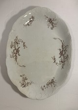  Clearance ATQ Emblem SemiPorcelain England Brown & White Floral Vine Platter  picture