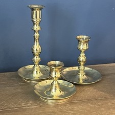Vtg Baldwin Solid Brass Candlesticks Set Of 3 Holiday Modern Heritage 7, 4, 2.5” picture