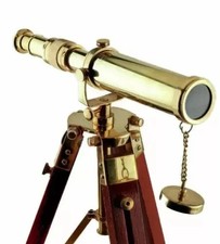 Maritime Telescope With Tripod Wood Stand Vintage Looking Marine Brass Replica picture