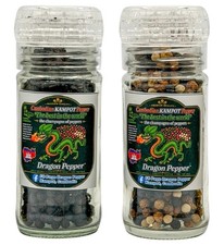 Two FULL GLASS Organic Dragon Peppercorn Grinders Kampot Cambodia 2.2oz / 60g. picture