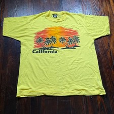 Vintage 80s California Shirt Mens XL Yellow Sunset Palm Tree Screen Stars Best picture