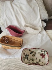 4 Piece Longaberger Christmas Sleigh Basket/Liner & Two Ceramic Sleighs picture