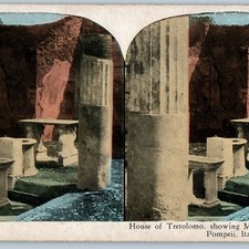 c1900s Pompeii, Italy House Tretolomo Bath Stereoview Ancient Ruins Vesuvius V35 picture
