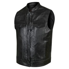 Men’s Biker Vest Hunt Club Leather Motorcycle Style Vest Adjustable Side Black picture