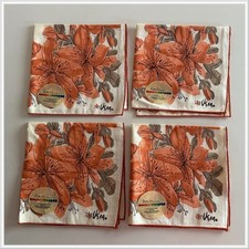 NOS 1960s Vera Neumann Napkins Set 4 Orange Floral Table Linens MCM Retro VTG picture
