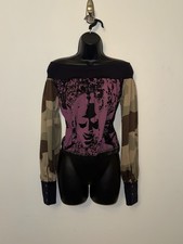 GF Gianfranco Ferre Vintage Y2K Mesh Off Shoulder Top Camo Face Graphic Print L picture