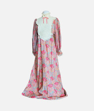 Vintage Vicky Vaughn 70s Floral Medallion Prairie Maxi Dress Lace Bib Boho picture