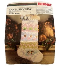 Vtg Bernat Baby's First Stocking Kit Quick Stitch 9x15 Pastel Christmas Stocking picture
