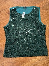 NWT Talbots Green Sequin Sleeveless Blouse - Large Petite picture