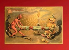 Vintage TUCK'S Halloween Postcard No.150 Devil In Tug-o-War W/ Pumpkin Man 1908 picture