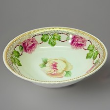 Antique Koenigszelt Silesia  9” Round Scalloped Serving Bowl Rose Motif Germany picture